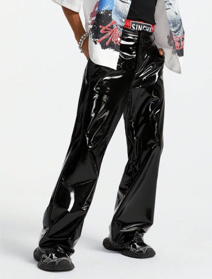 Men's 4 Way Stretch Reflective Wide, Loose Woven Trousers, Plain Baggy Flare Trousers